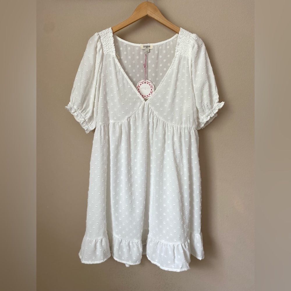 New White Babydoll Puff Sleeve Dress - Picture 1 of 4